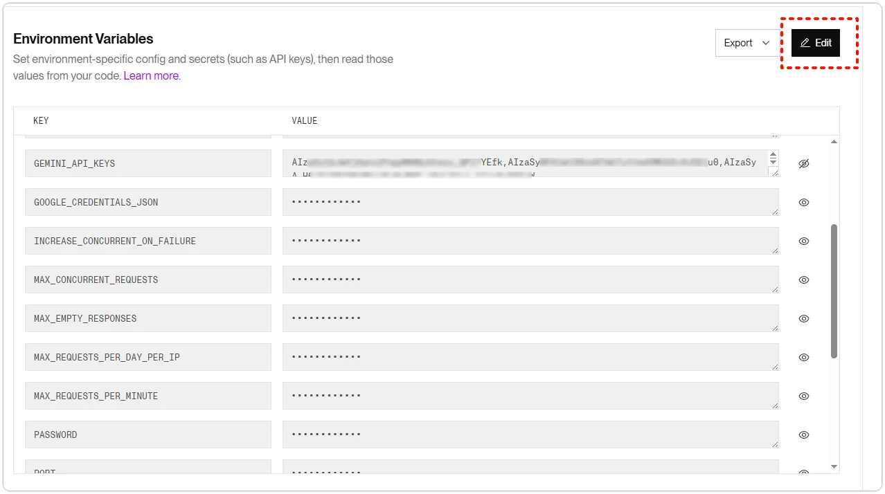 Render 环境变量编辑